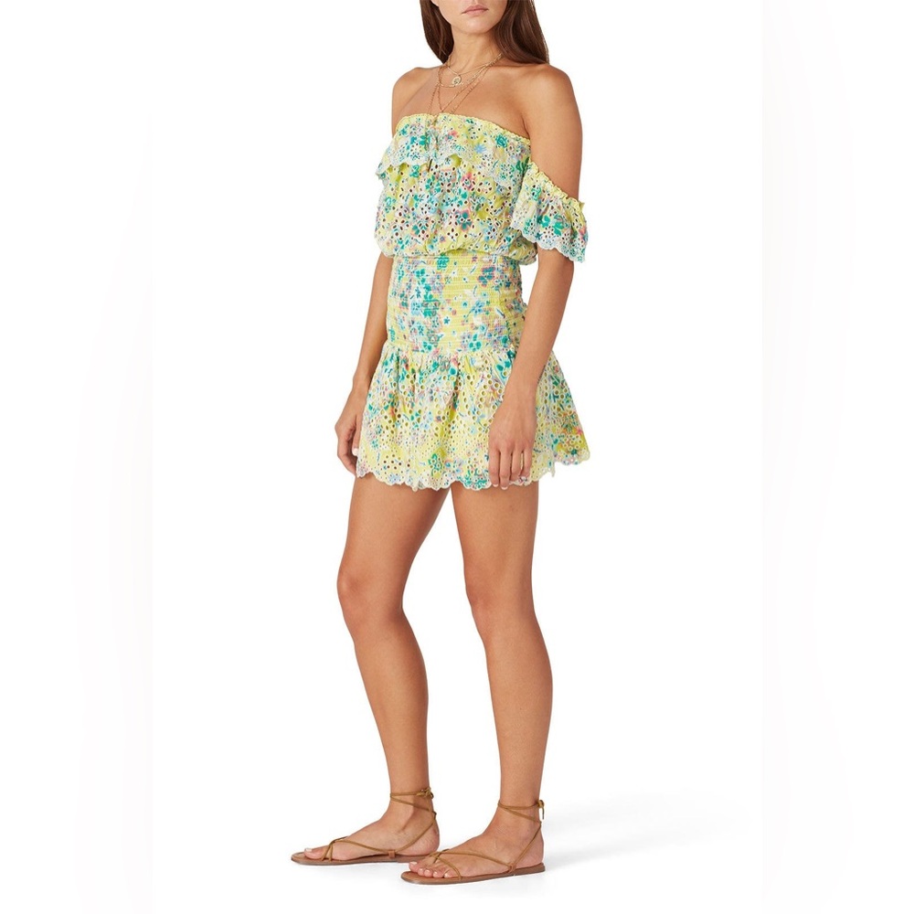 Ramy Brook Yellow and Pink Ruffled Off-Shoulder Sundress